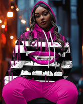 Long Sleeved Hoodie Plus Size Outfit for Women with Color Matching Lips for Halloween